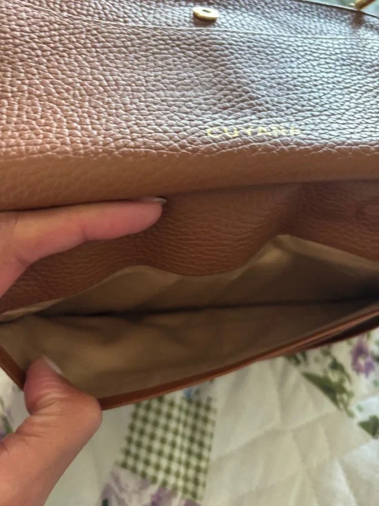 Cuyana Pebbled Leather Crossbody Wallet in Caramel Brown with Gold Hardware - Picture 8 of 16